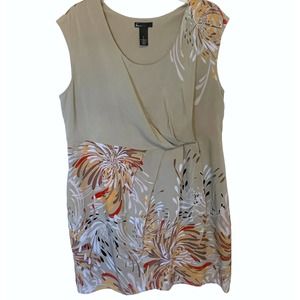 Lane Bryant Women's Size 18 Tan Floral Dress ~ Short Cap Sleeve Pleated A-Line